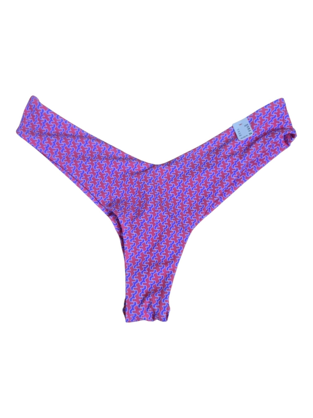 Etam Geometric Print Pink Purple V-Front High Leg Bikini Bottoms Sz 2XS